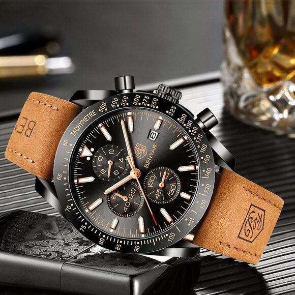 ⚡Watches for Men Analog Quartz Chronograph 30M Waterproof Luminous Big Face - Picture 3 of 9